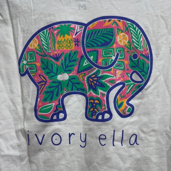 Ivory Ella White Tee with Multicolor Tropical Elephant - Picture 2 of 4